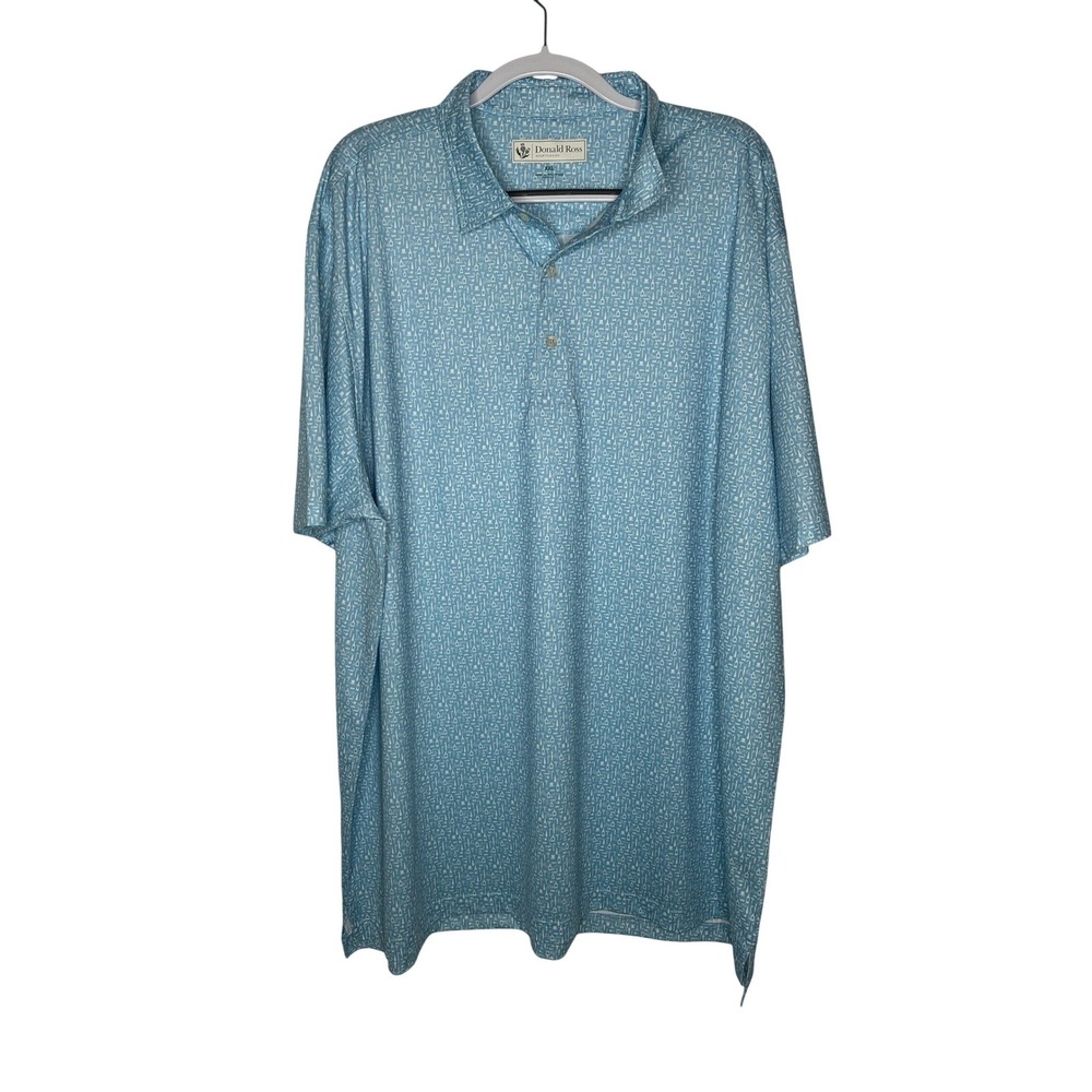 Donald Ross Polo Shirt Mens XXL Blue Novelty‎ Print Performance Golf Excellent